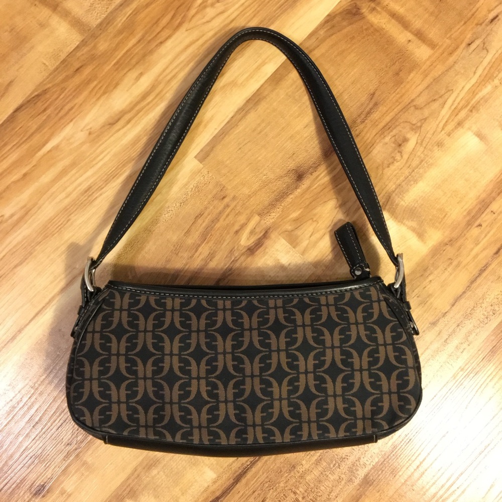 Fossil Black and Brown Monogram Shoulder Bag